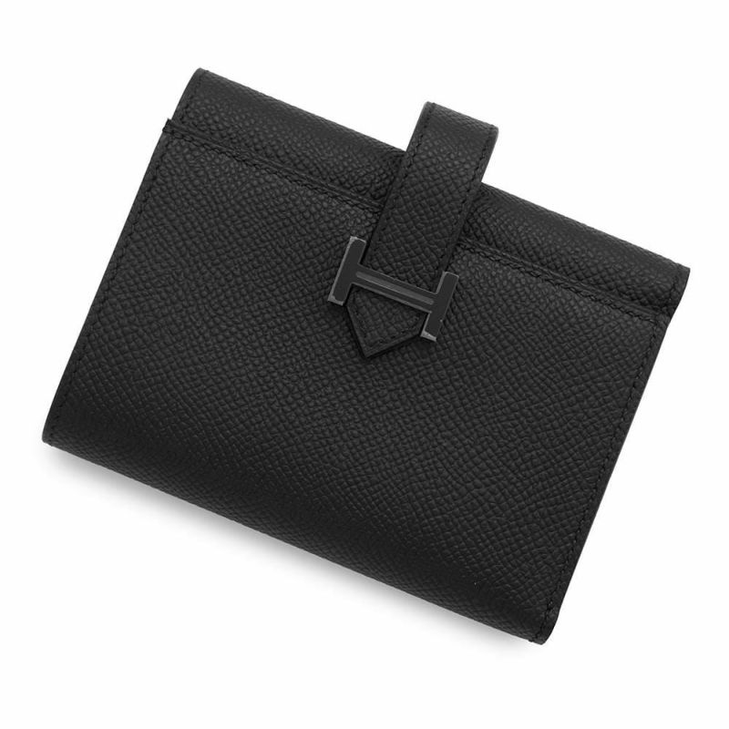 エルメス 三つ折り財布 ベアンコンビネ モノクローム ブラック/ブラック金具 エプソン B刻印 黒