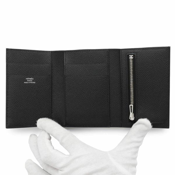 エルメス 三つ折り財布 ベアンコンビネ モノクローム ブラック/ブラック金具 エプソン B刻印 黒