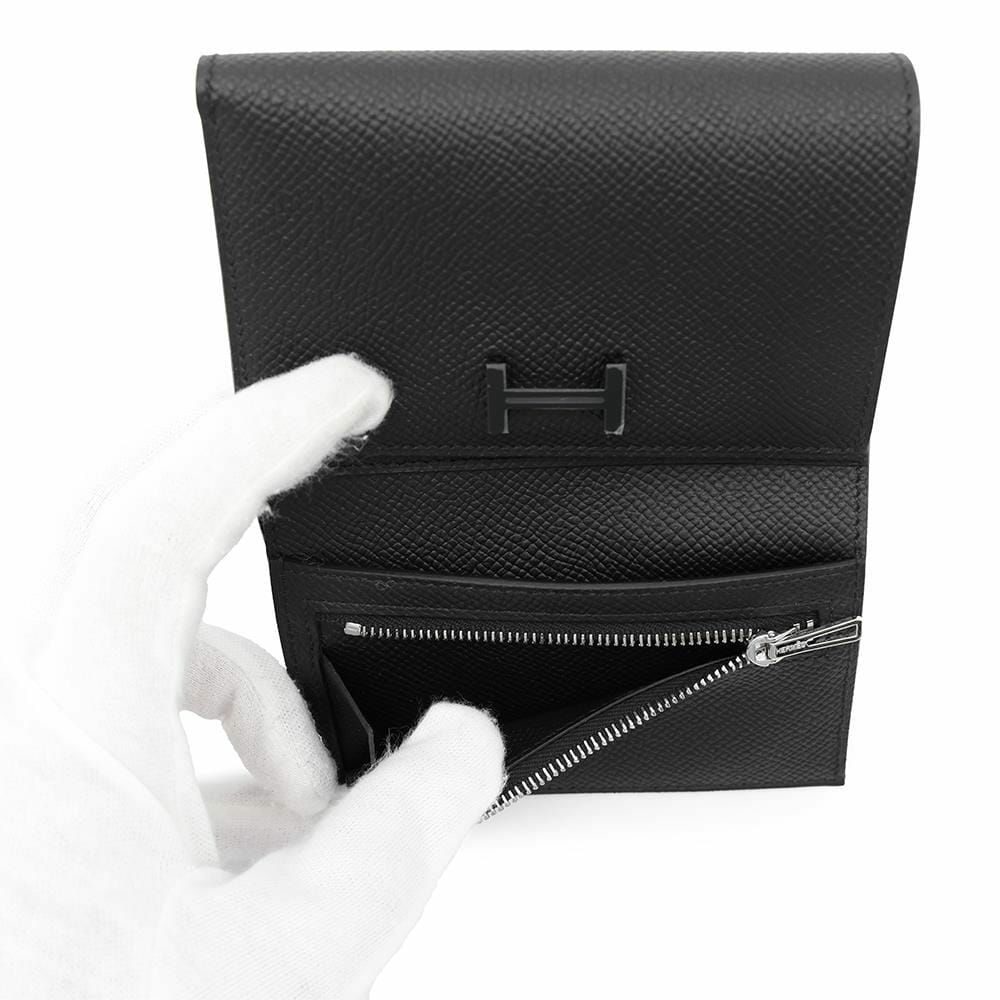 エルメス 三つ折り財布 ベアンコンビネ モノクローム ブラック/ブラック金具 エプソン B刻印 黒