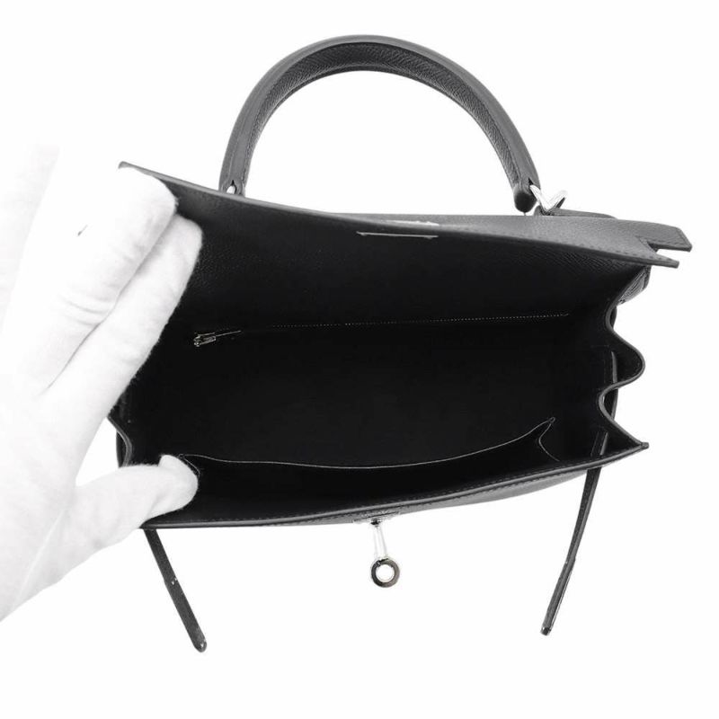 エルメス ハンドバッグ ケリー25 外縫い ブラック/シルバー金具 エプソン K刻印 2wayショルダー 黒