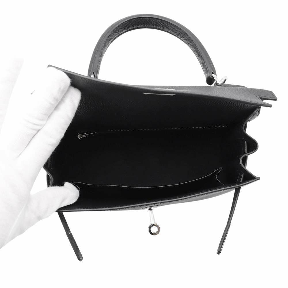 エルメス ハンドバッグ ケリー25 外縫い ブラック/シルバー金具 エプソン K刻印 2wayショルダー 黒