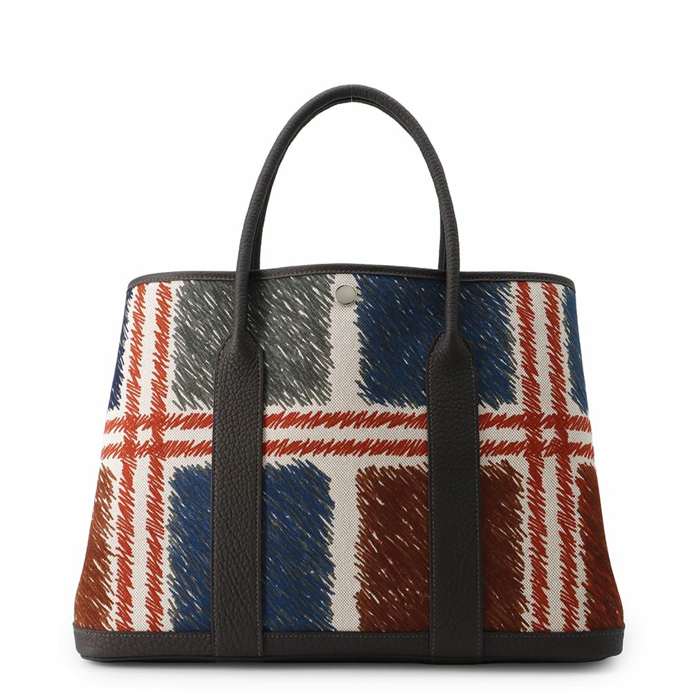 エルメス ガーデンパーティPM タータン・スクエア エクリュ/エベンヌ/シルバー金具 トワルアッシュ/ネゴンダ W刻印