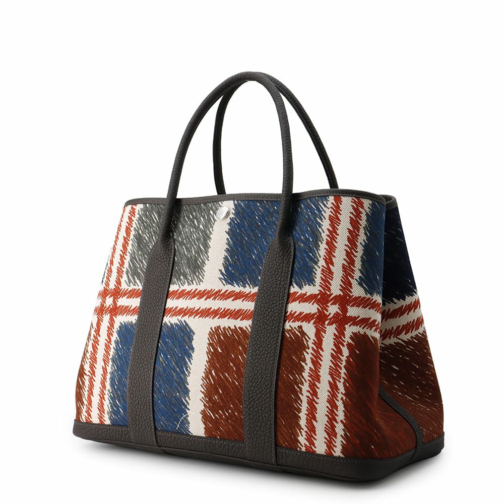 エルメス ガーデンパーティPM タータン・スクエア エクリュ/エベンヌ/シルバー金具 トワルアッシュ/ネゴンダ W刻印