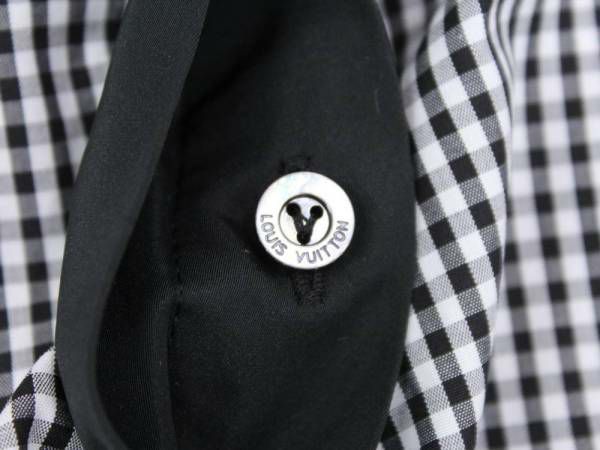 ルイヴィトン　ブラウス ギンガムチェック ブラック ホワイト レディースサイズ40 LOUIS VUITTON リボン 服 半袖 シャツ