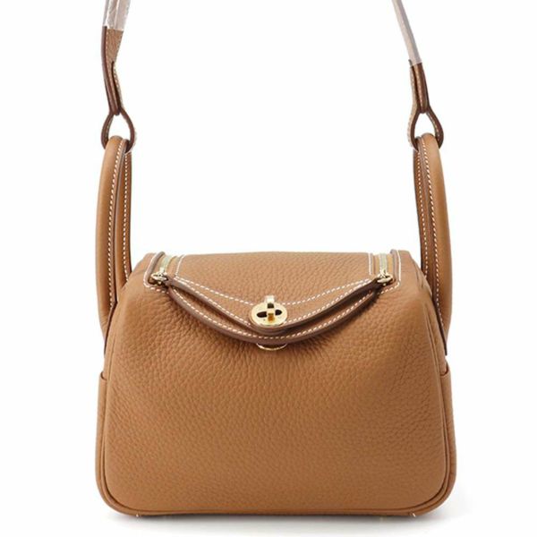 エルメス ハンドバッグ リンディ ミニ ゴールド/ゴールド金具 トリヨンクレマンス K刻印 HERMES 2wayショルダー