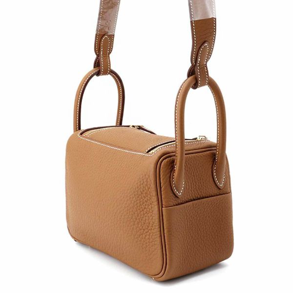 エルメス ハンドバッグ リンディ ミニ ゴールド/ゴールド金具 トリヨンクレマンス K刻印 HERMES 2wayショルダー