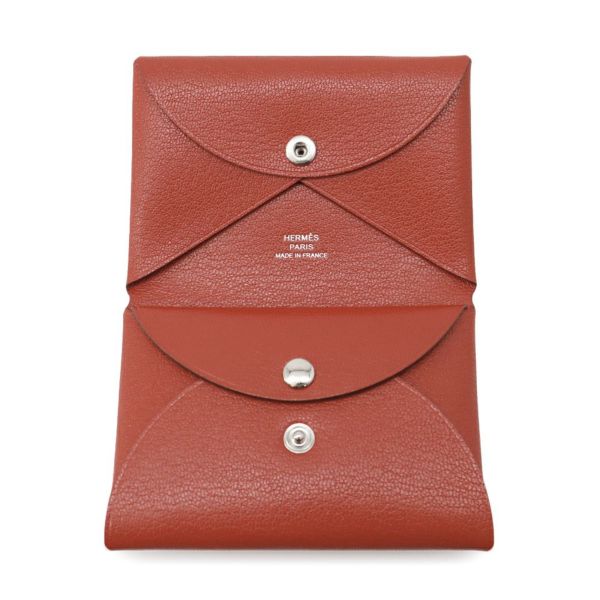 エルメス コインケース カルヴィ デュオ ルージュクー/シルバー金具 シェブルミゾル W刻印 財布