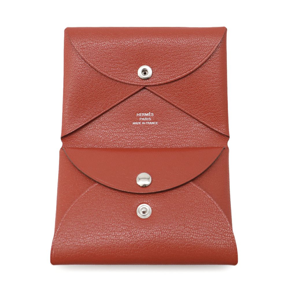 エルメス コインケース カルヴィ デュオ ルージュクー/シルバー金具 シェブルミゾル W刻印 財布
