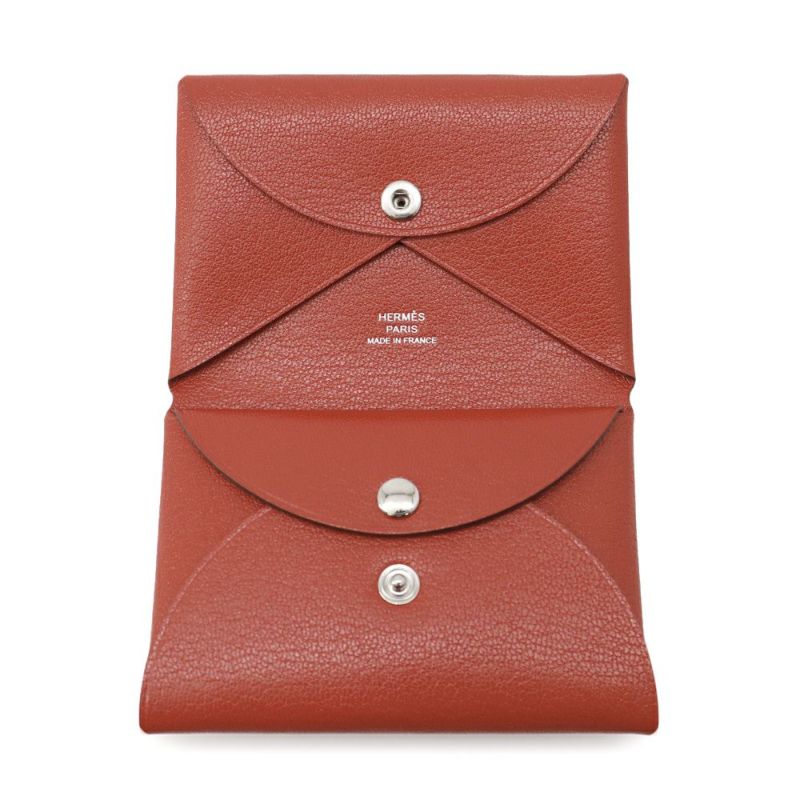 エルメス コインケース カルヴィ デュオ ルージュクー/シルバー金具 シェブルミゾル W刻印 財布