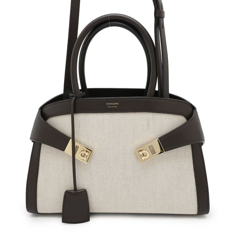 フェラガモ ハンドバッグ ハグ Hug S キャンバス カーフレザー 216377 Ferragamo 2way