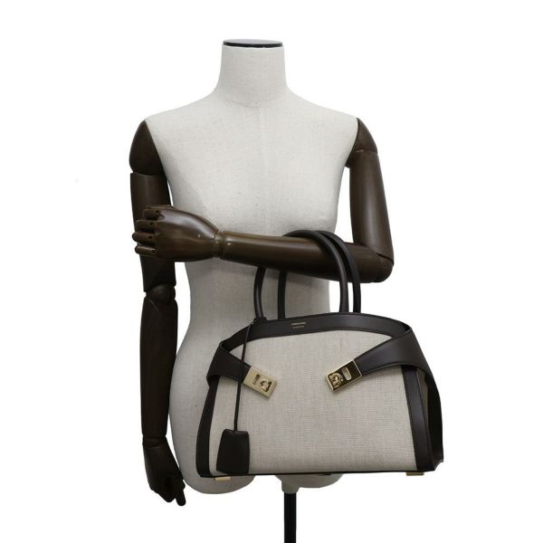 フェラガモ ハンドバッグ ハグ Hug S キャンバス カーフレザー 216377 Ferragamo 2way