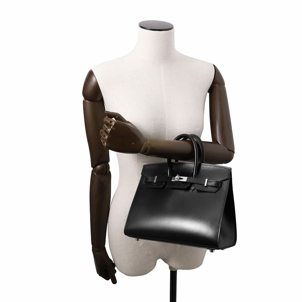 エルメス バーキン25 セリエ ブラック/シルバー金具 ボックスカーフ W刻印 HERMES Birkin ハンドバッグ 黒