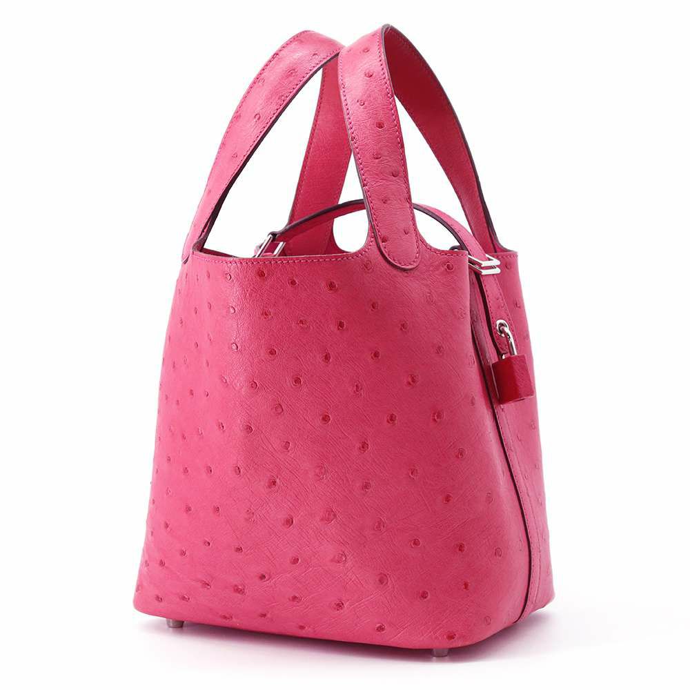 エルメス ハンドバッグ ピコタンロックPM ローズティリアン/シルバー金具 オーストリッチ D刻印