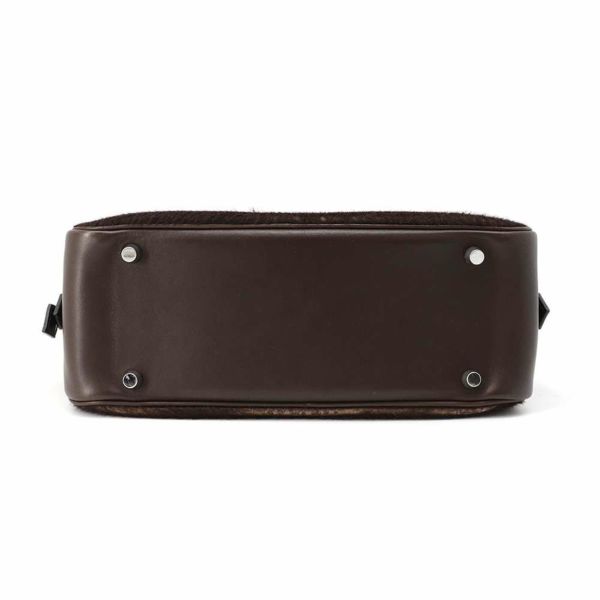 エルメス ハンドバッグ プリュム28 ブラウン/シルバー金具 ハラコ/スイフト □K刻印