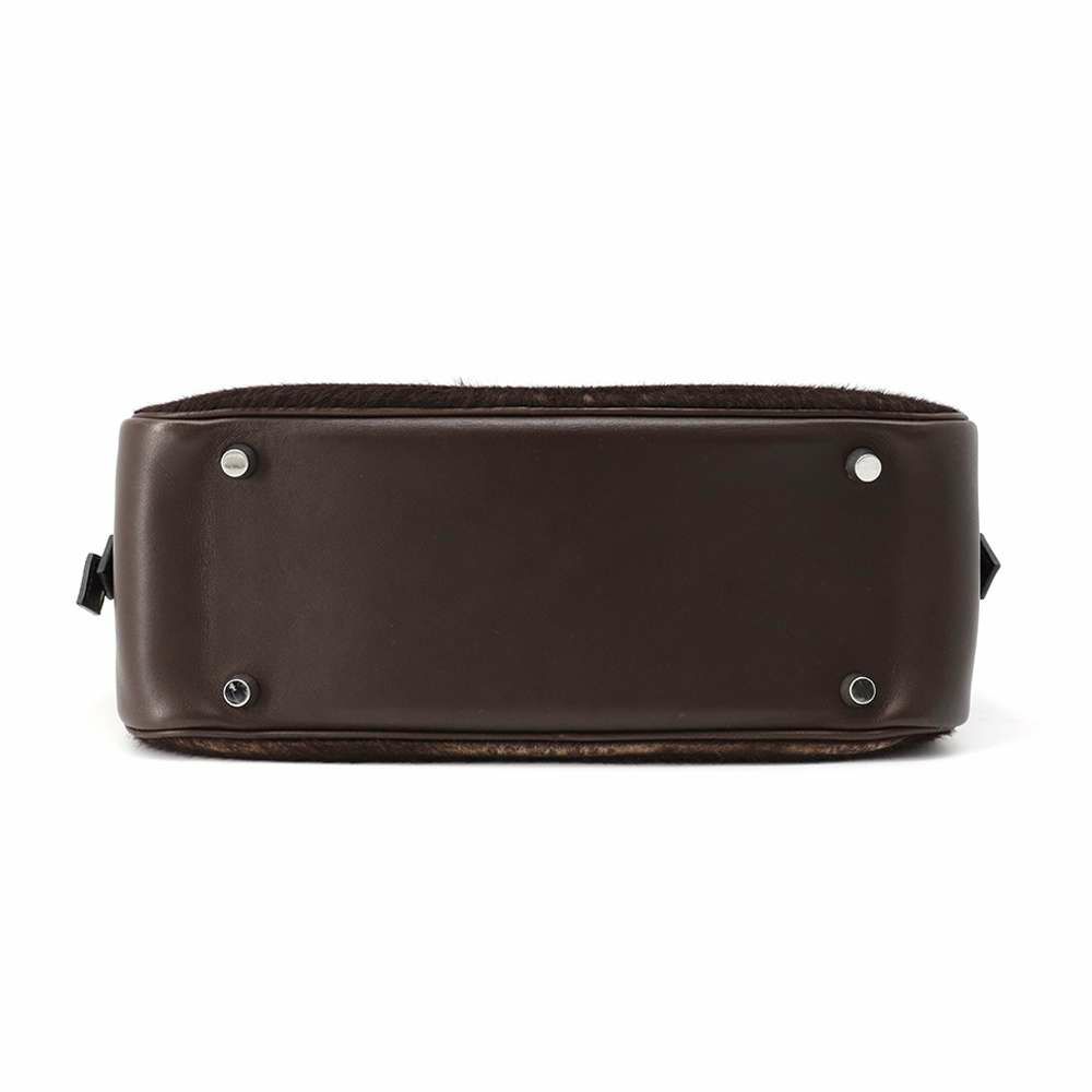 エルメス ハンドバッグ プリュム28 ブラウン/シルバー金具 ハラコ/スイフト □K刻印