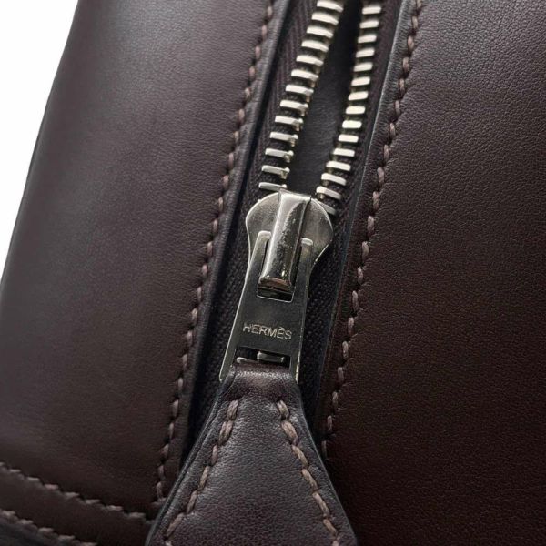 エルメス ハンドバッグ プリュム28 ブラウン/シルバー金具 ハラコ/スイフト □K刻印