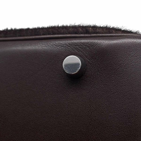 エルメス ハンドバッグ プリュム28 ブラウン/シルバー金具 ハラコ/スイフト □K刻印