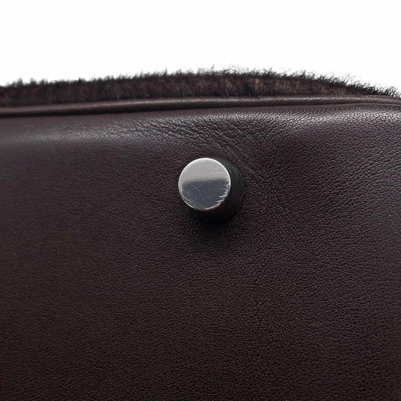 エルメス ハンドバッグ プリュム28 ブラウン/シルバー金具 ハラコ/スイフト □K刻印