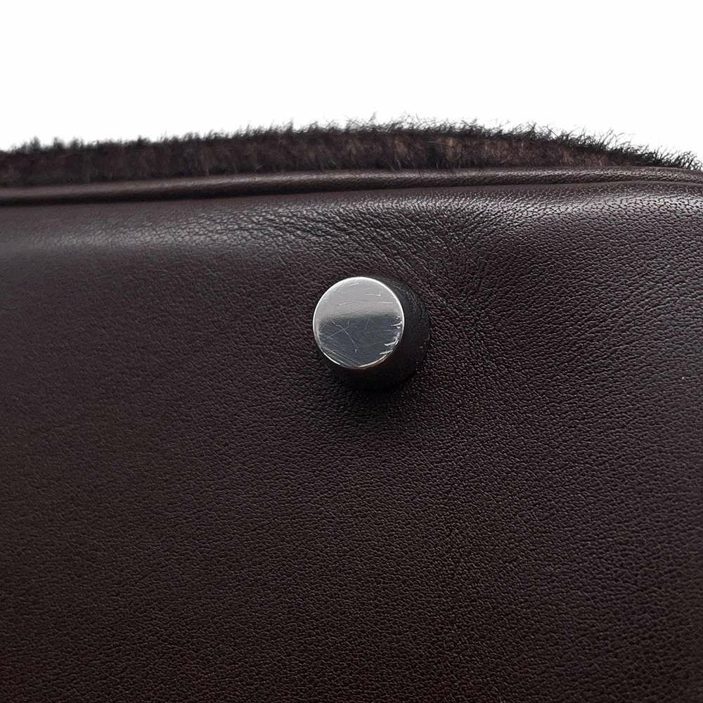 エルメス ハンドバッグ プリュム28 ブラウン/シルバー金具 ハラコ/スイフト □K刻印