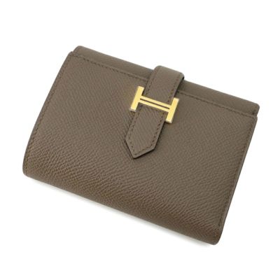 希少 1点モノ エルメス ベアン エプソン 二つ折り財布 Y刻印 エルメス 二つ折り財布 ベアンコンパクト ブラック/シルバー金具