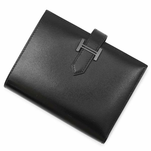 エルメス 二つ折り財布 ベアンコンパクト モノクローム ブラック/ブラック金具 ボックスカーフ W刻印 黒