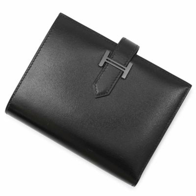エルメス 二つ折り財布 ベアンコンパクト ブラック/シルバー金具