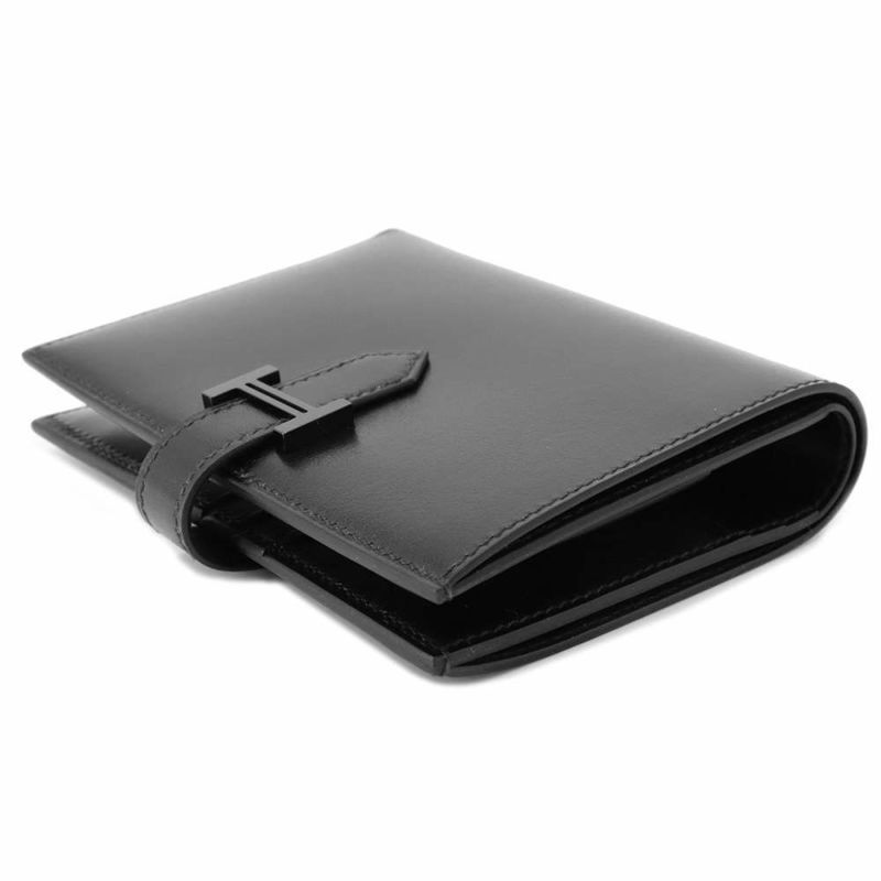 エルメス 二つ折り財布 ベアンコンパクト モノクローム ブラック/ブラック金具 ボックスカーフ W刻印 黒