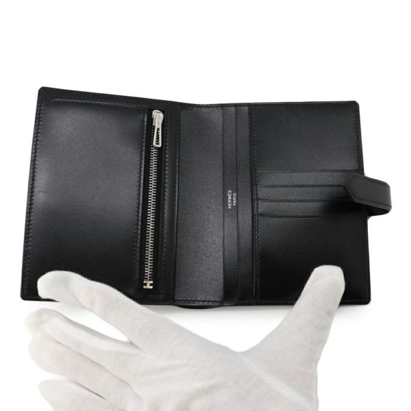 エルメス 二つ折り財布 ベアンコンパクト モノクローム ブラック/ブラック金具 ボックスカーフ W刻印 黒