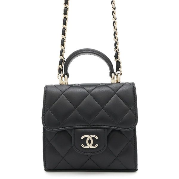 シャネル チェーンショルダーバッグ マトラッセ ココマーク チェーンクラッチ ラムスキン AP2682 CHANEL 黒