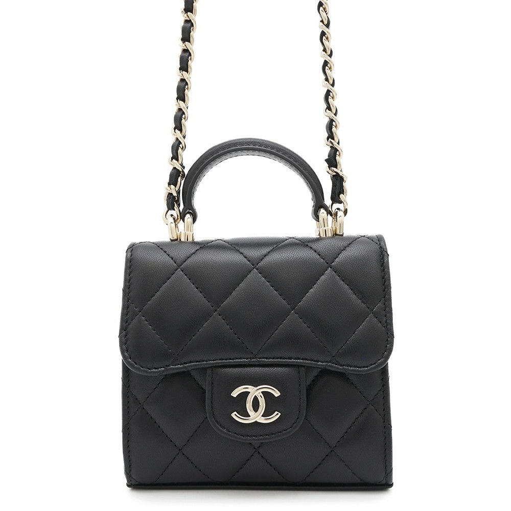 シャネル チェーンショルダーバッグ マトラッセ ココマーク チェーンクラッチ ラムスキン AP2682 CHANEL 黒