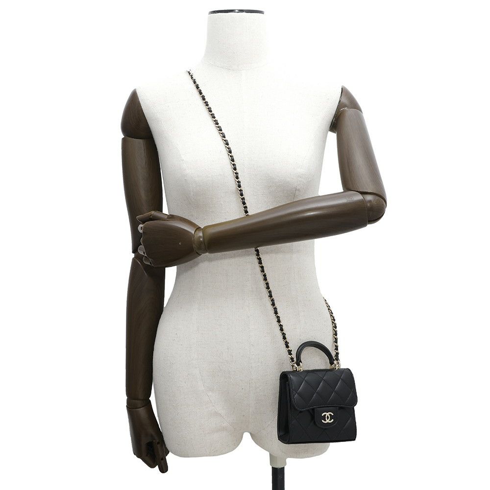 シャネル チェーンショルダーバッグ マトラッセ ココマーク チェーンクラッチ ラムスキン AP2682 CHANEL 黒