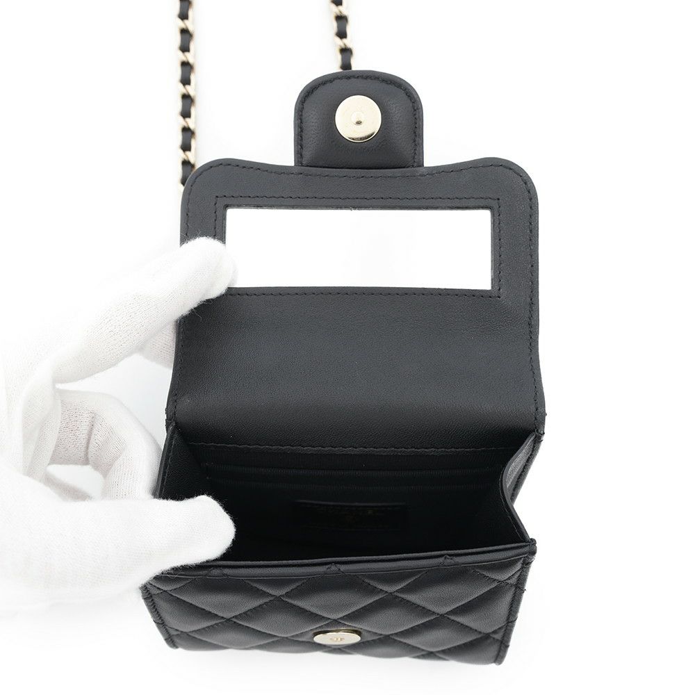 シャネル チェーンショルダーバッグ マトラッセ ココマーク チェーンクラッチ ラムスキン AP2682 CHANEL 黒