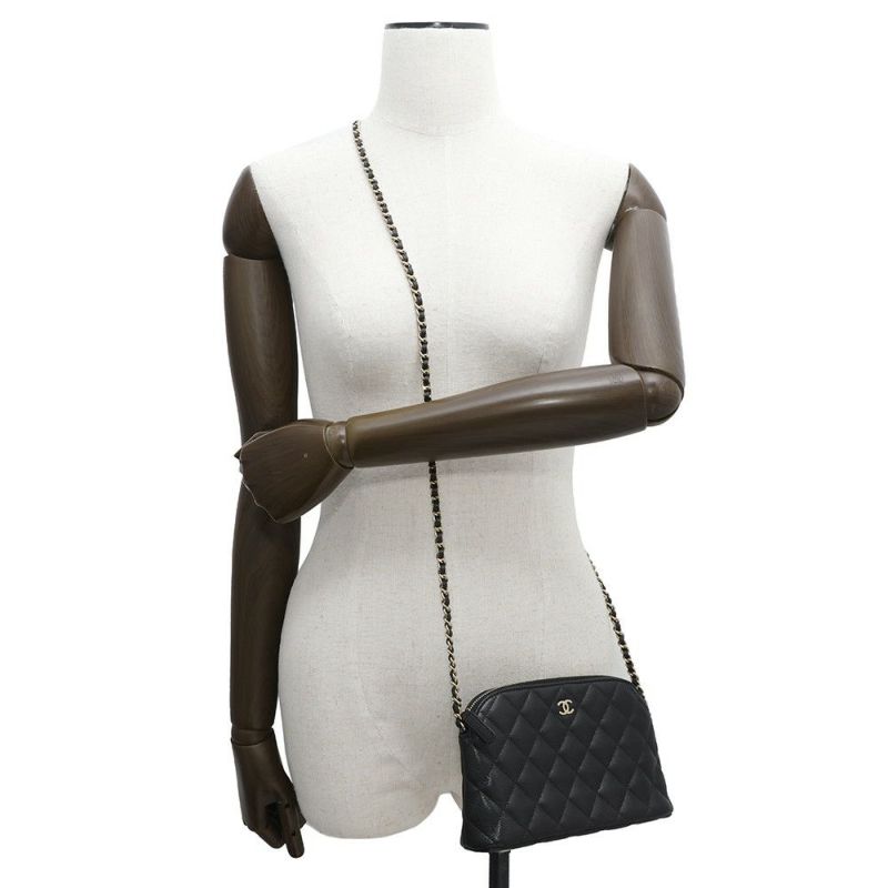シャネル チェーンショルダーバッグ マトラッセ ココマーク キャビアスキン AP4016 CHANEL 黒