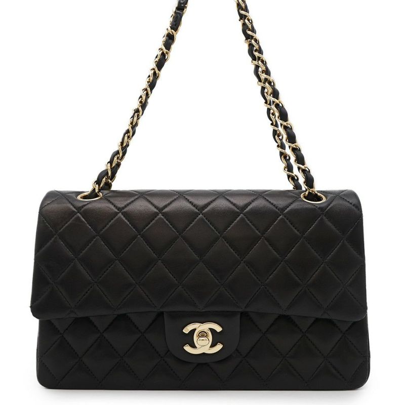 シャネル チェーンショルダーバッグ マトラッセ25 ココマーク ダブルチェーン ラムスキン A01112 CHANEL 黒