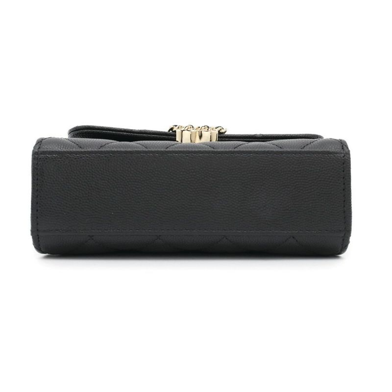 シャネル チェーンショルダーバッグ トップハンドル チェーンクラッチ マトラッセ ココマーク キャビアスキン AP3237 黒