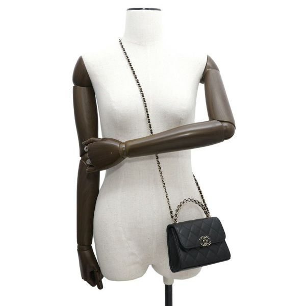 シャネル チェーンショルダーバッグ トップハンドル チェーンクラッチ マトラッセ ココマーク キャビアスキン AP3237 黒