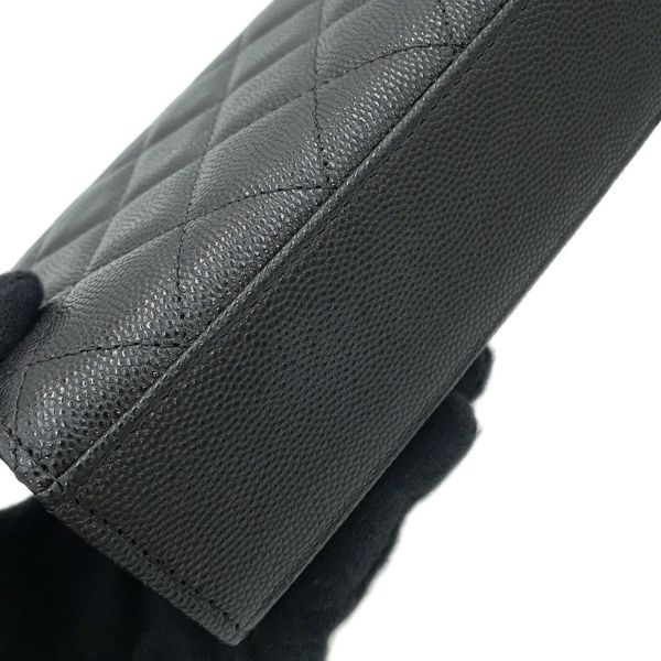 シャネル チェーンショルダーバッグ トップハンドル チェーンクラッチ マトラッセ ココマーク キャビアスキン AP3237 黒