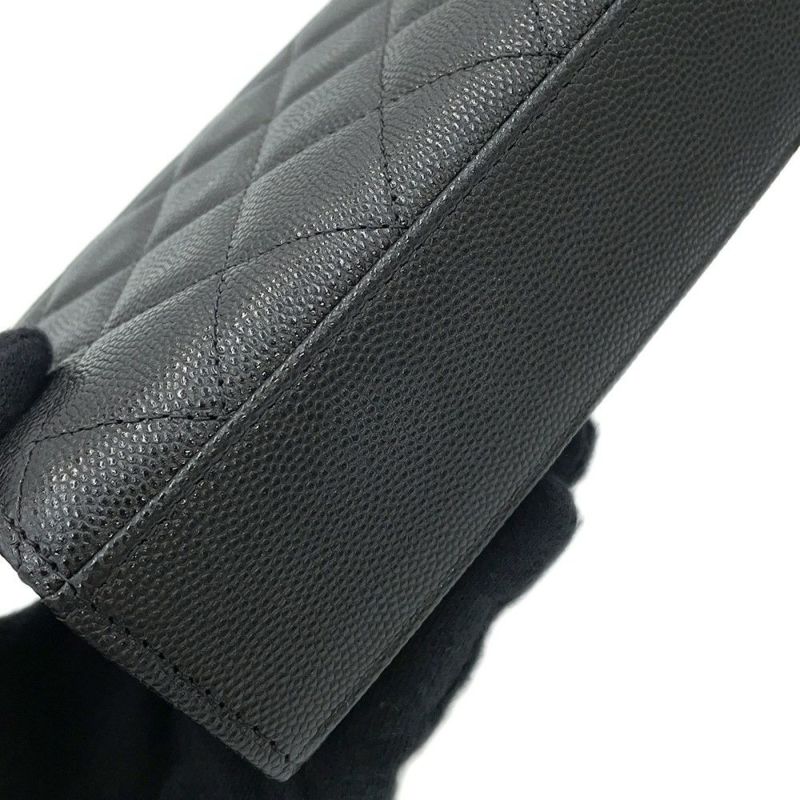 シャネル チェーンショルダーバッグ トップハンドル チェーンクラッチ マトラッセ ココマーク キャビアスキン AP3237 黒