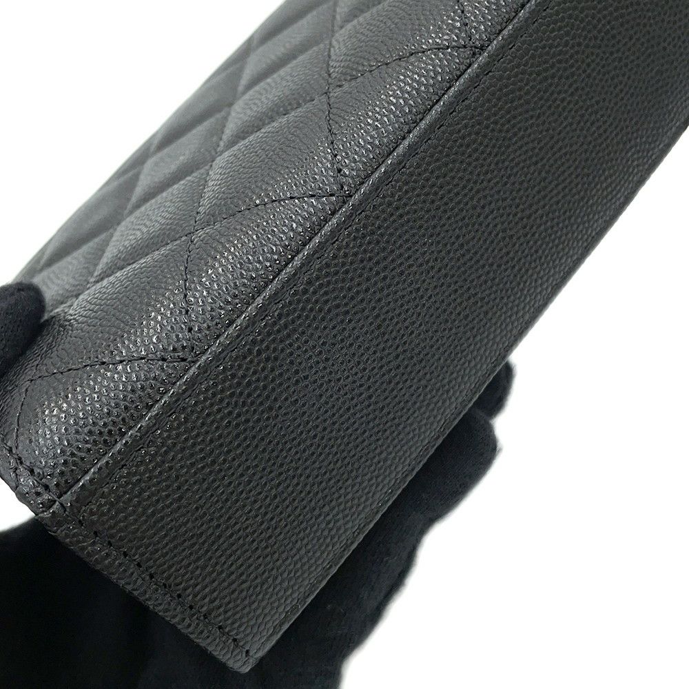 シャネル チェーンショルダーバッグ トップハンドル チェーンクラッチ マトラッセ ココマーク キャビアスキン AP3237 黒