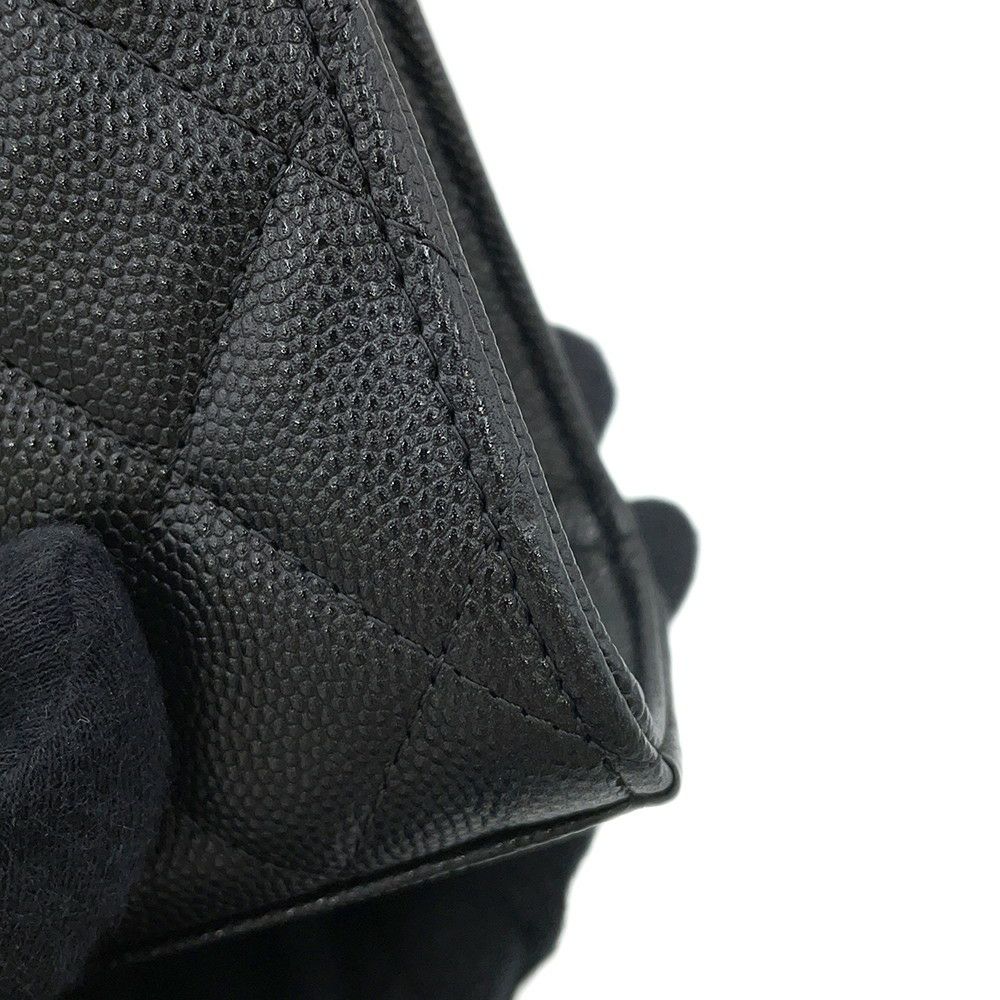 シャネル チェーンショルダーバッグ トップハンドル チェーンクラッチ マトラッセ ココマーク キャビアスキン AP3237 黒