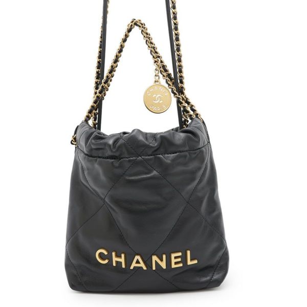 シャネル ハンドバッグ CHANEL 22 ミニ ココマーク シャイニーカーフレザー AS3980 CHANEL 2wayショルダーバッグ 黒