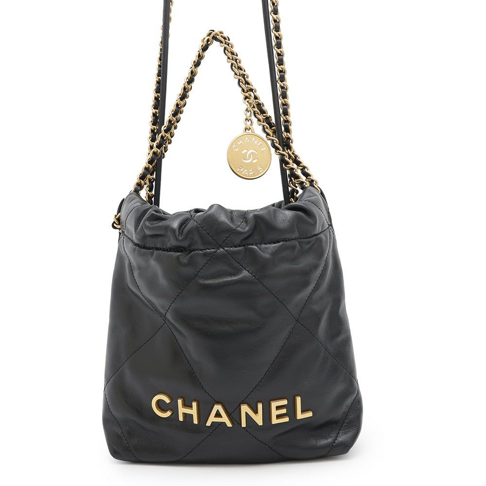 シャネル ハンドバッグ CHANEL 22 ミニ ココマーク シャイニーカーフレザー AS3980 CHANEL 2wayショルダーバッグ 黒