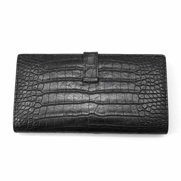 エルメス 長財布 ベアンスフレ ブラック/シルバー金具 アリゲーターマット T刻印 財布 黒