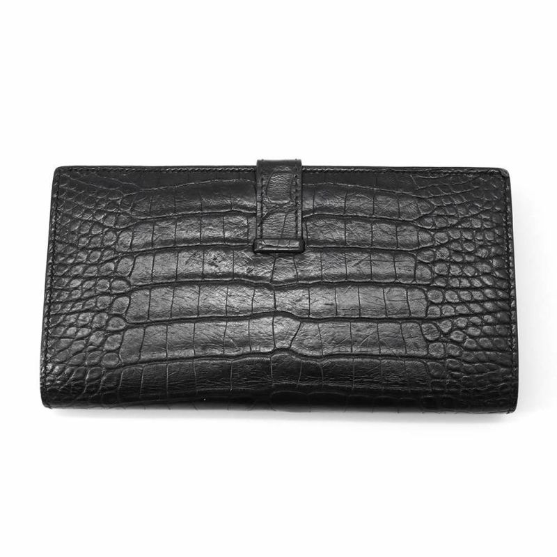 エルメス 長財布 ベアンスフレ ブラック/シルバー金具 アリゲーターマット T刻印 財布 黒