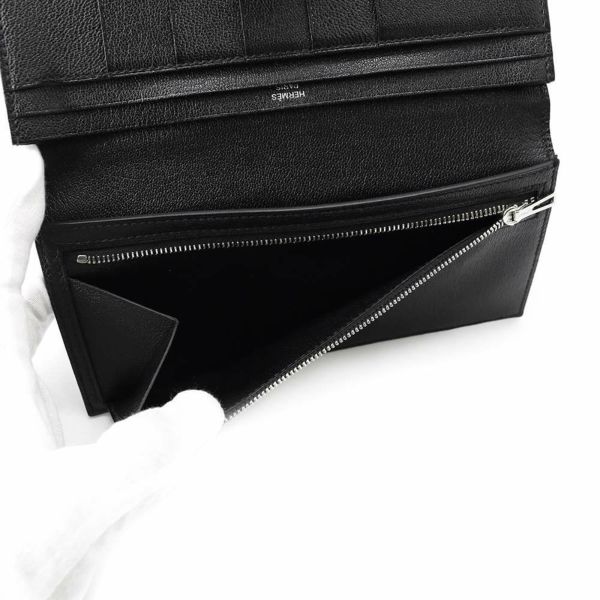 エルメス 長財布 ベアンスフレ ブラック/シルバー金具 アリゲーターマット T刻印 財布 黒