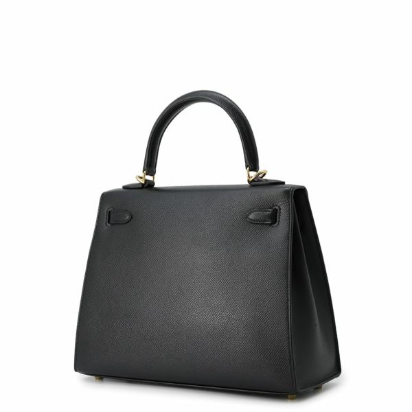 エルメス ハンドバッグ ケリー25 外縫い ブラック/ゴールド金具 エプソン U刻印 2wayショルダー 黒