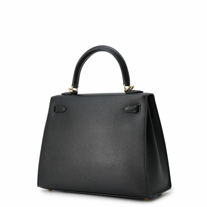 エルメス ハンドバッグ ケリー25 外縫い ブラック/ゴールド金具 エプソン U刻印 2wayショルダー 黒