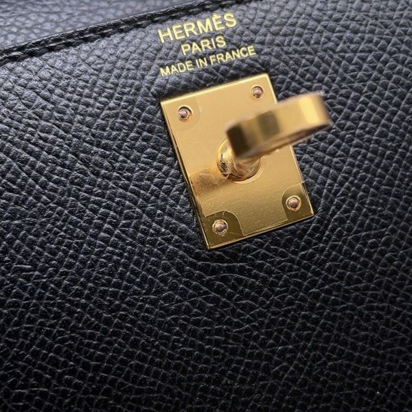 エルメス ハンドバッグ ケリー25 外縫い ブラック/ゴールド金具 エプソン U刻印 2wayショルダー 黒