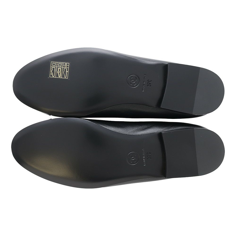 シャネル フラットシューズ バレリーナシューズ リボン ココマーク ラムスキン パテント G02819 レディースサイズ37C CHANEL 黒