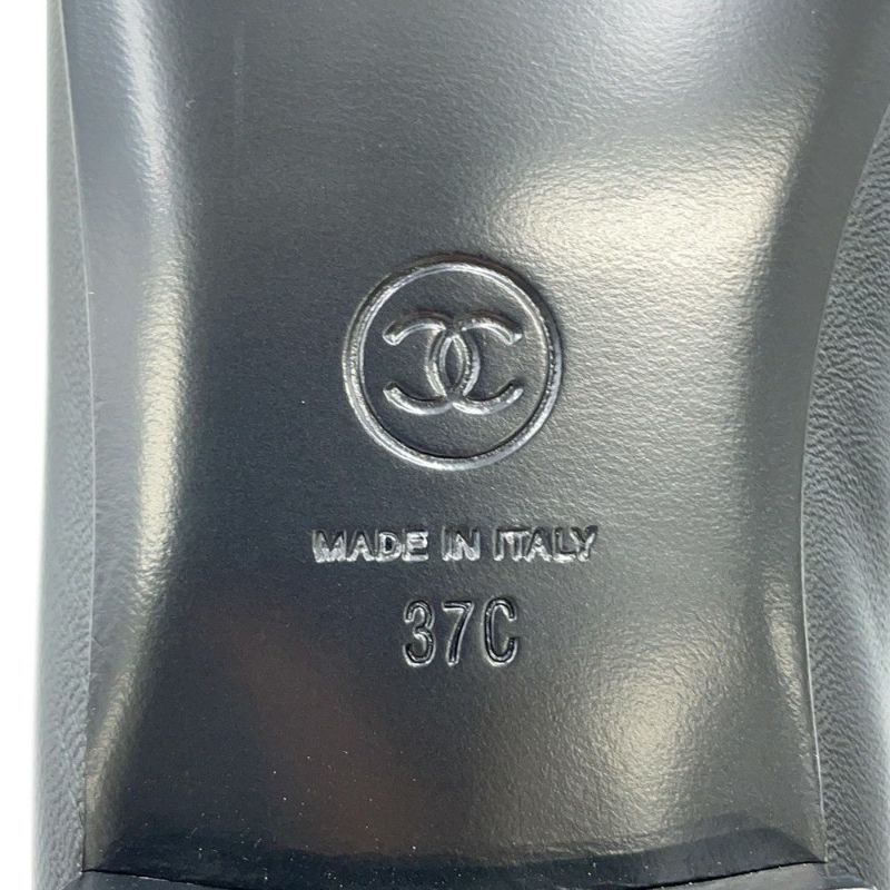 シャネル フラットシューズ バレリーナシューズ リボン ココマーク ラムスキン パテント G02819 レディースサイズ37C CHANEL 黒